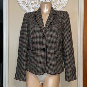 Tradition womens blazer 10 medium jacket houndstooth plaid tan red work casual